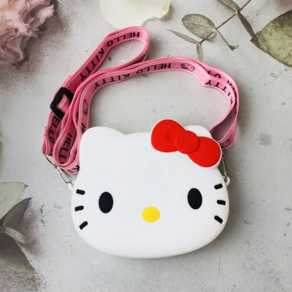 Hello Kitty Sanrio Silicone Crossbody Small Bag White Pink Strap L👀K 🐱 Sanrio